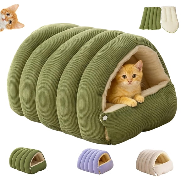 Winter Cave, Cozy Monster Cat Bed with Removable Cushion, Warm Plush Enclosed Pet Bed for Indoor Cats & Small Dogs, Non-Slip Bottom & Washable Cover