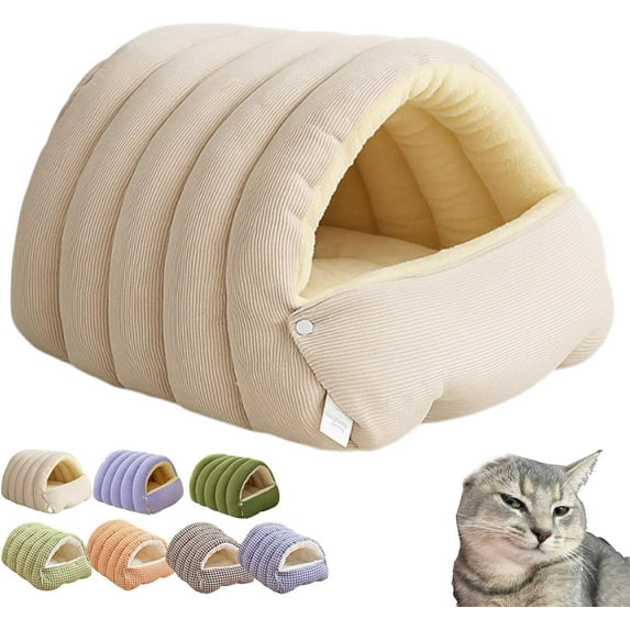 CutyPet Winter Cave, Removable Washable Plush Cat Bed with Anti-Slip Bottom, Semi-Enclosed Warm Pet Cave for Cats and Small Dogs, Cozy Hideaway House with Soft Cushion