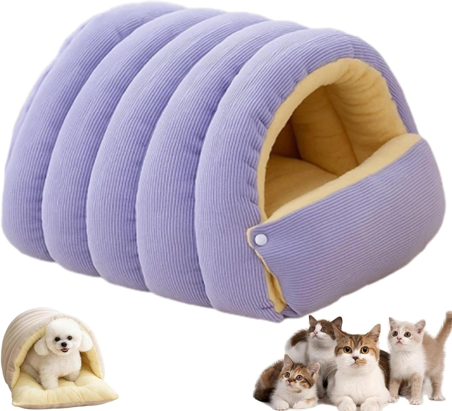 Lit Cocon Pour Chat D'hiver - Cave En Peluche Douce Avec Entrée Semi-fermée - Coussin Amovible Lavable - Taille M (48x30x20 Cm) - 5