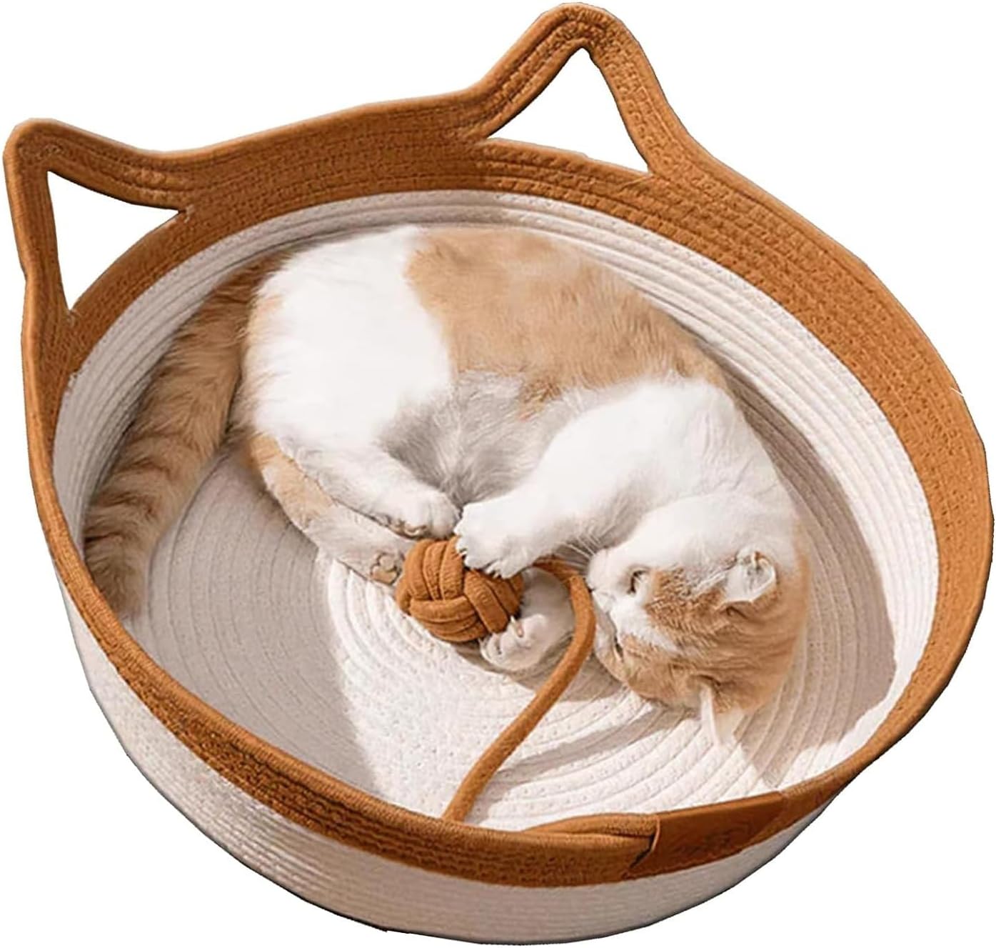 Cutypet Handmade Woven Cat Bed Basket with Removable Mat & Toy Ball – Breathable, Scratch-Resistant Pet Bed for Cats and Small Dogs, Easy to Clean