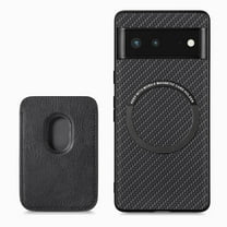 Cutyskin Carbon Fiber Texture PU Leather Case for Google Pixel 6a, with Detachable Card Holder, Compatible Magsafe Charging, Ultra Thin Design Shockproof Phone Case for Google Pixel 6a, Black