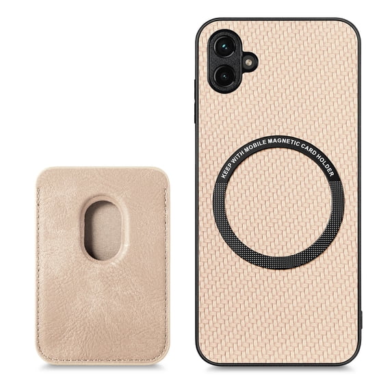 Cutyskin Carbon Fiber Texture PU Leather Case for Samsung Galaxy A05, with Detachable Card Holder, Compatible Magsafe Charging, Ultra Thin Design Shockproof Phone Case for Galaxy A05, Khaki