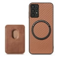 thumbnail image 1 of Cutyskin Carbon Fiber Texture PU Leather Case for Samsung Galaxy A32 5G, with Detachable Card Holder, Compatible Magsafe Charging, Ultra Thin Design Shockproof Phone Case for Galaxy A32 5G, Brown, 1 of 5