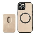 thumbnail image 1 of Cutyskin Carbon Fiber Texture PU Leather Case for iPhone 12, with Detachable Card Holder, Compatible Magsafe Charging, Ultra Thin Design Shockproof Phone Case for iPhone 12, Khaki, 1 of 12