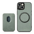 thumbnail image 1 of Cutyskin Carbon Fiber Texture PU Leather Case for iPhone 12, with Detachable Card Holder, Compatible Magsafe Charging, Ultra Thin Design Shockproof Phone Case for iPhone 12, Green, 1 of 12