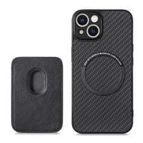 Cutyskin Carbon Fiber Texture PU Leather Case for iPhone 12, with Detachable Card Holder, Compatible Magsafe Charging, Ultra Thin Design Shockproof Phone Case for iPhone 12, Black