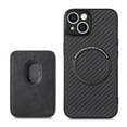 thumbnail image 1 of Cutyskin Carbon Fiber Texture PU Leather Case for iPhone 13, with Detachable Card Holder, Compatible Magsafe Charging, Ultra Thin Design Shockproof Phone Case for iPhone 13, Black, 1 of 12