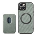 thumbnail image 1 of Cutyskin Carbon Fiber Texture PU Leather Case for iPhone 13 mini, with Detachable Card Holder, Compatible Magsafe Charging, Ultra Thin Design Shockproof Phone Case for iPhone 13 mini, Green, 1 of 12