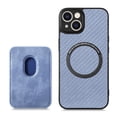 thumbnail image 1 of Cutyskin Carbon Fiber Texture PU Leather Case for iPhone 14, with Detachable Card Holder, Compatible Magsafe Charging, Ultra Thin Design Shockproof Phone Case for iPhone 14, Blue, 1 of 12