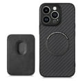 thumbnail image 1 of Cutyskin Carbon Fiber Texture PU Leather Case for iPhone 16, with Detachable Card Holder, Compatible Magsafe Charging, Ultra Thin Design Shockproof Phone Case for iPhone 16, Black, 1 of 11