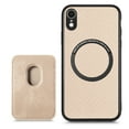 thumbnail image 1 of Cutyskin Carbon Fiber Texture PU Leather Case for iPhone XR, with Detachable Card Holder, Compatible Magsafe Charging, Ultra Thin Design Shockproof Phone Case for iPhone XR, Khaki, 1 of 6