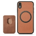 thumbnail image 1 of Cutyskin Carbon Fiber Texture PU Leather Case for iPhone XR, with Detachable Card Holder, Compatible Magsafe Charging, Ultra Thin Design Shockproof Phone Case for iPhone XR, Brown, 1 of 7