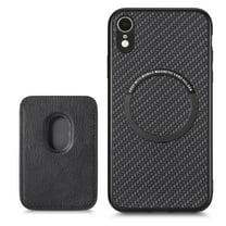 Cutyskin Carbon Fiber Texture PU Leather Case for iPhone XR, with Detachable Card Holder, Compatible Magsafe Charging, Ultra Thin Design Shockproof Phone Case for iPhone XR, Black