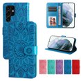 thumbnail image 1 of Cutyskin Case for Samsung S24 Ultra, Wallet Case,PU Leather Flip,Kickstand,Double Magnetic Clasp,Embossed Mandala Flower Lanyard Protective PU Leather Cover for Samsung Galaxy S24 Ultra, Blue, 1 of 12