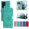 thumbnail image 1 of Cutyskin Case for Samsung S24 Ultra, Wallet Case,PU Leather Flip,Kickstand,Double Magnetic Clasp,Embossed Mandala Flower Lanyard Protective PU Leather Cover for Samsung Galaxy S24 Ultra, Green, 1 of 12