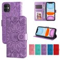thumbnail image 1 of Cutyskin Case for iPhone 11,Wallet Case,PU Leather Flip,Kickstand,Double Magnetic Clasp,Embossed Mandala Flower Lanyard Protective PU Leather Cover For iPhone 11, Purple, 1 of 12