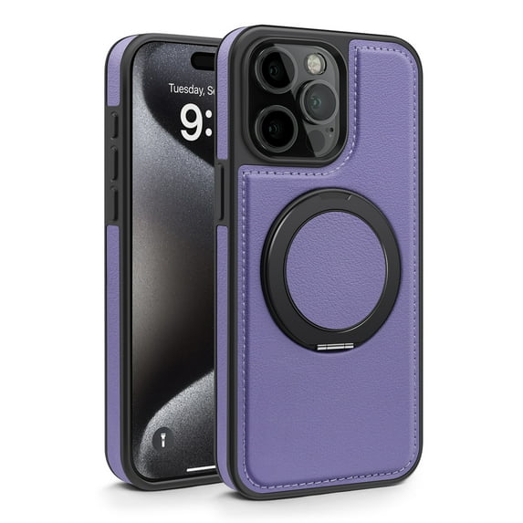 Cutyskin Case for iPhone 13 Pro – Classic PU Leather Magnetic Ring Holder Stand Compatible with MagSafe Wireless Charging Supported Shockproof Protection Cover for iPhone 13 Pro - Purple