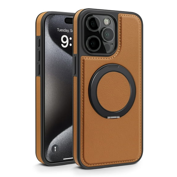 Cutyskin Case for iPhone 14 Pro Max – Classic PU Leather Magnetic Ring Holder Stand Compatible with MagSafe Wireless Charging Supported Shockproof Protection Cover for iPhone 14 Pro Max - Brown