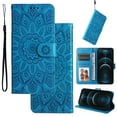 thumbnail image 1 of Cutyskin Case for iPhone 15 Pro Max,Wallet Case,PU Leather Flip,Kickstand,Double Magnetic Clasp,Embossed Mandala Flower Lanyard Protective PU Leather Cover For iPhone 15 Pro Max, Blue, 1 of 14