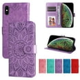 thumbnail image 1 of Cutyskin Case for iPhone XS, iPhone X,Wallet Case,PU Leather Flip,Kickstand,Double Magnetic Clasp,Embossed Mandala Flower Lanyard Protective PU Leather Cover For iPhone X/XS, Purple, 1 of 12