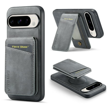 Cutyskin for Google Pixel 9 / 9 Pro Wallet Case, Detachable Credit Card Holder [RFID Blocking] [Compatible with MagSafe] Premium PU Leather Kickstand Back Flip Magnetic Clasp Shockproof Case, Gray
