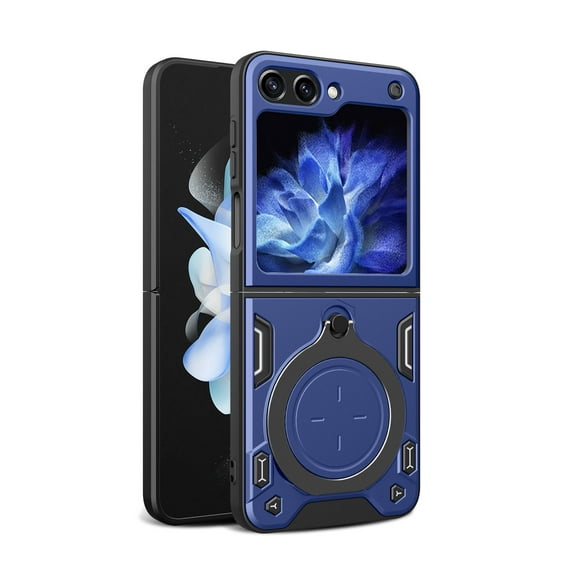 Cutyskin for Motorola Moto Razr 2024 Case with Kickstand, Ring Holder Stand Camera Lens Sliding Cover, Military-Grade Drop Protection Shockproof Magnetic Car Mount Case for Moto Razr 2024, Blue
