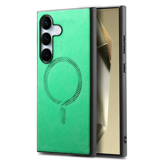 Cutyskin PU Leather Phone Case for Samsung Galaxy A24 4G with Magnetic Car Mount & Wireless Charging – Skin-Feel Luxury Shockproof Screen Camera Protection Cover for Galaxy A24 4G, Green