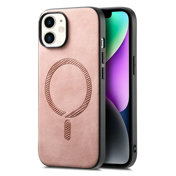 Cutyskin PU Leather Phone Case for iPhone 12 with Magnetic Car Mount & Wireless Charging – Skin-Feel Luxury Shockproof Screen Camera Protection Cover for iPhone 12, Pink
