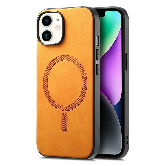 Cutyskin PU Leather Phone Case for iPhone 12 with Magnetic Car Mount & Wireless Charging – Skin-Feel Luxury Shockproof Screen Camera Protection Cover for iPhone 12, Yellow
