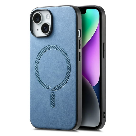 Cutyskin PU Leather Phone Case for iPhone 14 Plus with Magnetic Car Mount & Wireless Charging – Skin-Feel Luxury Shockproof Screen Camera Protection Cover for iPhone 14 Plus, Blue