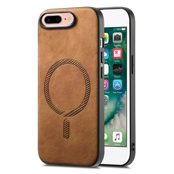 Cutyskin PU Leather Phone Case for iPhone 8 Plus / iPhone 7 Plus with Magnetic Car Mount & Wireless Charging – Skin-Feel Luxury Shockproof Screen Camera Protection Cover, Brown
