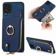 thumbnail image 1 of Cutyskin Premium PU Leather Back Case for Samsung Galaxy A12 5G, 360 Rotatable Ring Kickstand Zipper Purse Magnetic Buckle Card Slots Durable Fashionable Wallet Phone Case for Galaxy A12 5G, Blue, 1 of 9