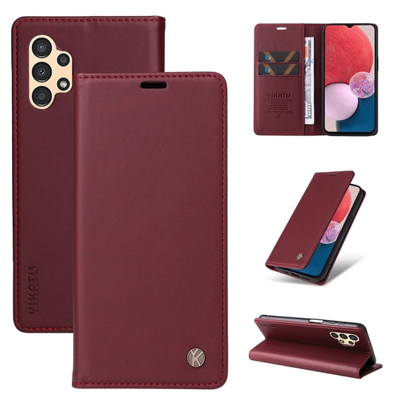 Cutyskin for Samsung Galaxy A13 5G Case Wallet Card Holders-Premium Leather RFID Blocking Flip Book Cover [Shockproof TPU Shell] Folio Magnetic Closure Luxury Phone Case Kickstand Women Men,Winered