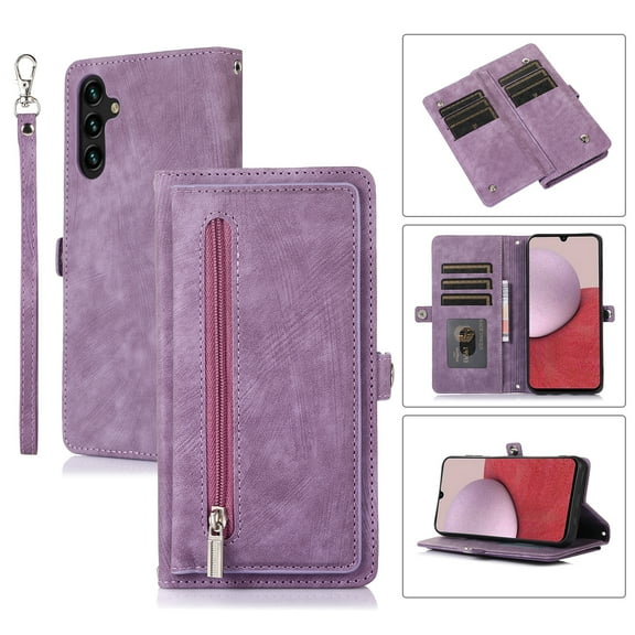 Cutyskin for Samsung Galaxy A26 5G Case Wallet, Crossbody Strap & Lanyard Magnetic Clasp with RFID Blocking [9 Card Slots] Flip Kickstand, Outerside Zipper Pocket Cover Men Women,Purple