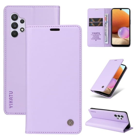 Cutyskin for Samsung Galaxy A32 5G Case Wallet Card Holders-Premium Leather RFID Blocking Flip Book Cover [Shockproof TPU Shell] Folio Magnetic Closure Luxury Phone Case Kickstand Women Men,Purple