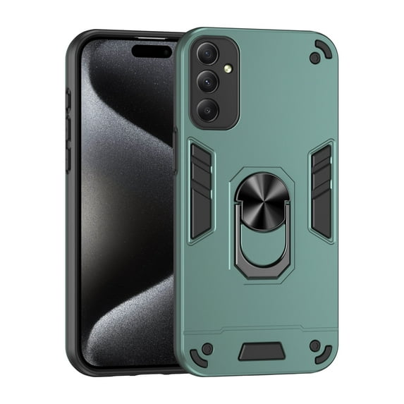 Cutyskin for Samsung Galaxy A34 5G Case, Ring Holder with Camera Lens Protection & Kickstand Military Grade Drop Tested Shockproof Heavy Duty Protective Magnetic Phone Case, Darkgreen