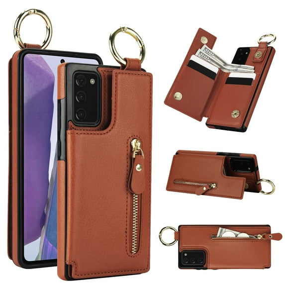 Cutyskin for Samsung Galaxy A71 5G Wallet Case【RFID Blocking】 with Card Holder Cash Pocket Zipper Bills Slot, Soft PU Leather Magnetic Back Folio Kickstand, Finger Ring Holder Hook Case, Brown