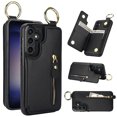 thumbnail image 1 of Cutyskin for Samsung Galaxy S21 FE Wallet Case【RFID Blocking】 with Card Holder Cash Pocket Zipper Bills Slot, Soft PU Leather Magnetic Back Folio Kickstand, Finger Ring Holder Hook Case, Black, 1 of 9