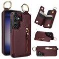 thumbnail image 1 of Cutyskin for Samsung Galaxy S21 Plus Wallet Case【RFID Blocking】 with Card Holder Cash Pocket Zipper Bills Slot, Soft PU Leather Magnetic Back Folio Kickstand, Finger Ring Holder Hook Case, Jujube Red, 1 of 9