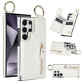 thumbnail image 1 of Cutyskin for Samsung Galaxy S21 Ultra Wallet Case【RFID Blocking】 with Card Holder Cash Pocket Zipper Bills Slot, Soft PU Leather Magnetic Back Folio Kickstand, Finger Ring Holder Hook Case, White, 1 of 9