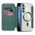 thumbnail image 1 of Cutyskin for Samsung Galaxy S23 FE Flip Wallet Case, Built-in Camera Lens Protector [Compatible with MagSafe] Plating Transparent Business PU Leather RFID Blocking Card Slots Phone Case,Darkgreen, 1 of 8