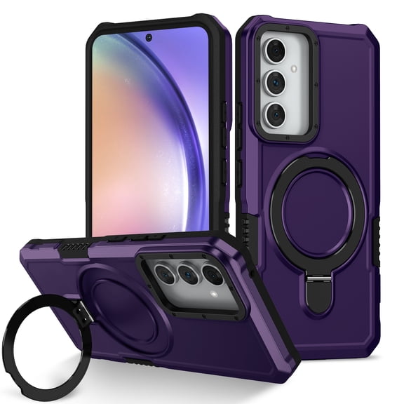 Cutyskin for Samsung Galaxy S24 Plus Case with 135° Adjustable Ring Kickstand, for Women Men, Military Drop Protection Armor Shock Absorbent Rugged Phone Case for Samsung Galaxy S24 Plus, Darkpurple
