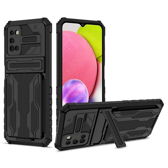 Cutyskin Samsung Glaxy A03S Armor Case with Hidden Card Holder Detachable Wallet Cover, Built-in Kickstand, Camera Lens Protection, Tough Rugged Shockproof Phone Case, Black