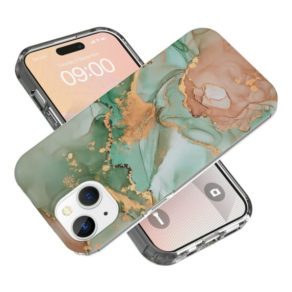 Cutyskin Stylish Marble Pattern for iPhone 15 Phone Case, Slim & Lightweight Anti-Scratch Shockproof Rugged Cover Full Body Protection Fashion Case for iPhone 15, Green Marble