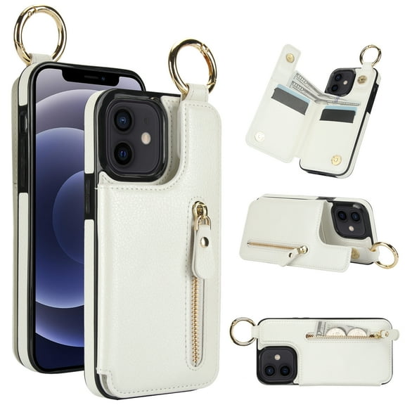 Cutyskin for iPhone 11 Wallet Case【RFID Blocking】 with Card Holder Cash Pocket Zipper Bills Slot, Soft PU Leather Magnetic Back Folio Kickstand, Finger Ring Holder Hook Phone Case, White