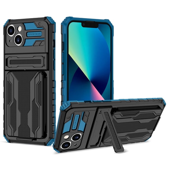 Cutyskin iPhone 12 Armor Case with Hidden Card Holder Detachable Wallet Cover, Built-in Kickstand, Camera Lens Protection, Tough Rugged Shockproof Phone Case for iPhone 12, Blue