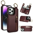 thumbnail image 1 of Cutyskin for iPhone 12 Pro / 12 Wallet Case【RFID Blocking】 with Card Holder Cash Pocket Zipper Bills Slot, Soft PU Leather Magnetic Back Folio Kickstand, Finger Ring Holder Hook Phone Case, Jujube Red, 1 of 9