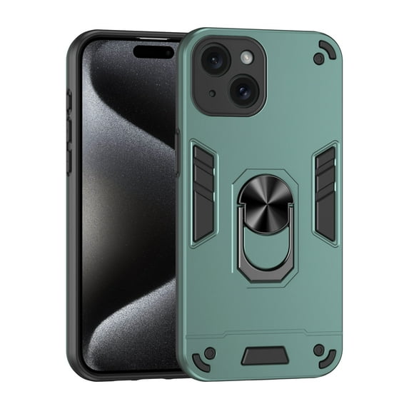 Cutyskin for iPhone 13 Case, Ring Holder with Camera Lens Protection & Kickstand Military Grade Drop Tested Shockproof Heavy Duty Protective Magnetic Phone Case For iPhone 13, Darkgreen