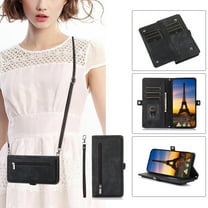 Cutyskin for iPhone 13 Case Wallet, Crossbody Strap & Lanyard Magnetic Clasp with RFID Blocking [9 Card Slots] Flip Kickstand, Outerside Zipper Pocket Cover Men Women,Black