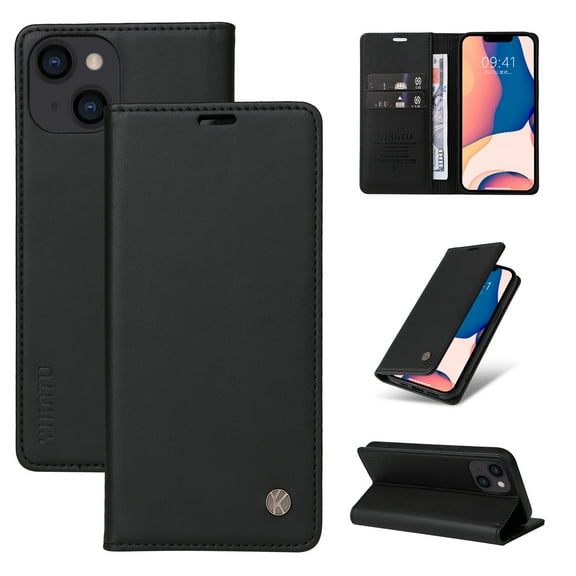 Cutyskin for iPhone 13 Mini Case Wallet Card Holders-Premium Leather RFID Blocking Flip Book Cover [Shockproof TPU Shell] Folio Magnetic Closure Luxury Phone Case Kickstand Women Men,Black